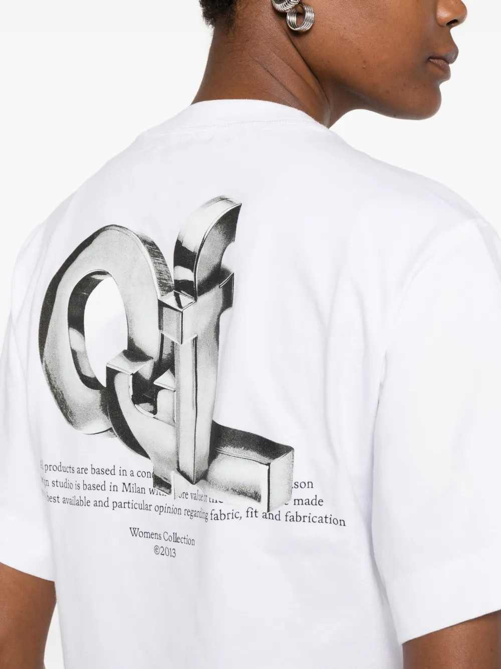 Off-white Cropped T-shirt With Silver Graphics In White