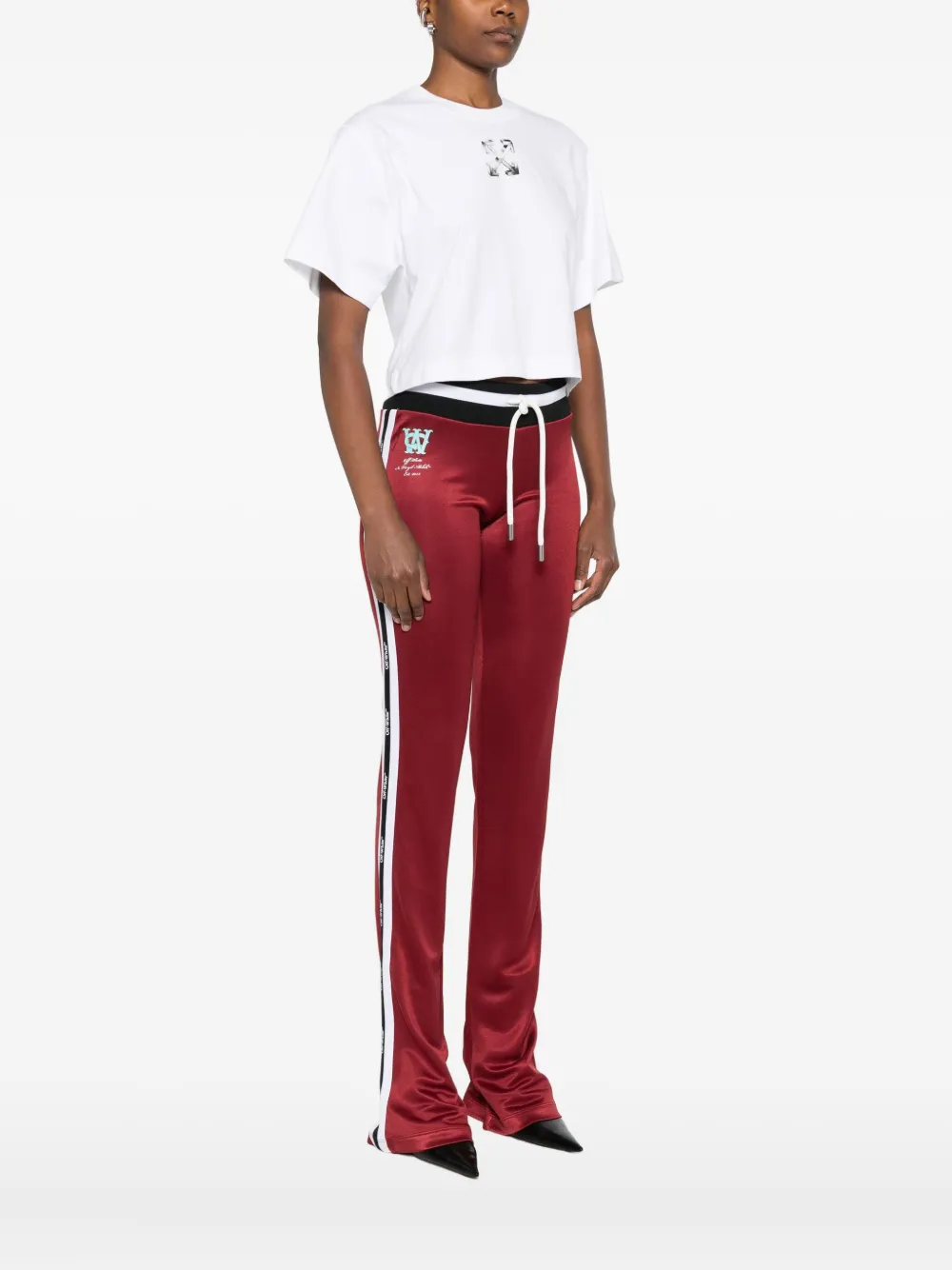 Off-white Cropped T-shirt With Silver Graphics In White