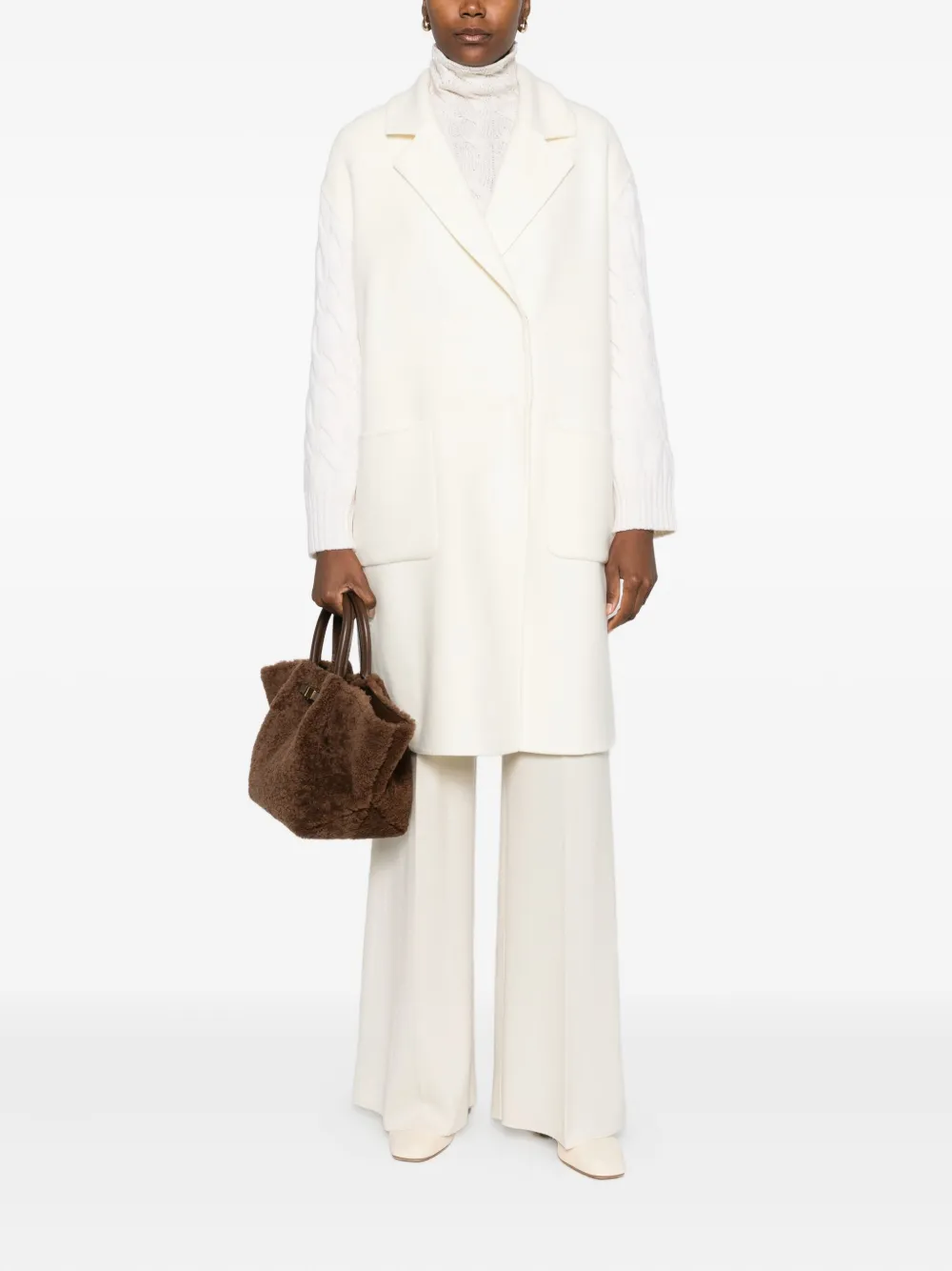 Gran Sasso cable-knit panelled coat | Single Breasted Coats | Image 2