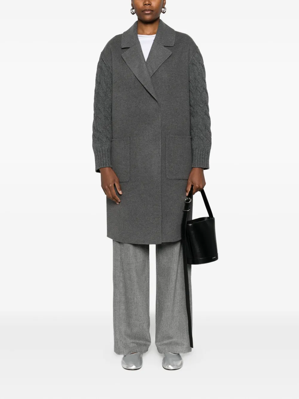 Gran Sasso cable-knit panelled coat | Single Breasted Coats | Image 2