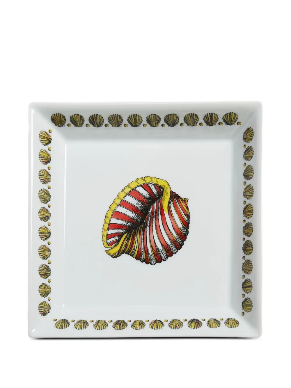 Fornasetti Vide-poche shell-pattern square tray (20,8cm x 20,8cm) | White | Image 1