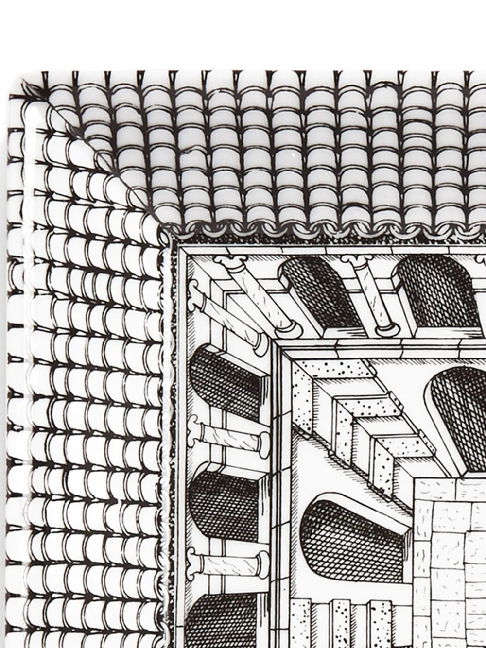 Fornasetti Vide-poche Architettura Square Tray (20,8cm X 20,8cm) In Black