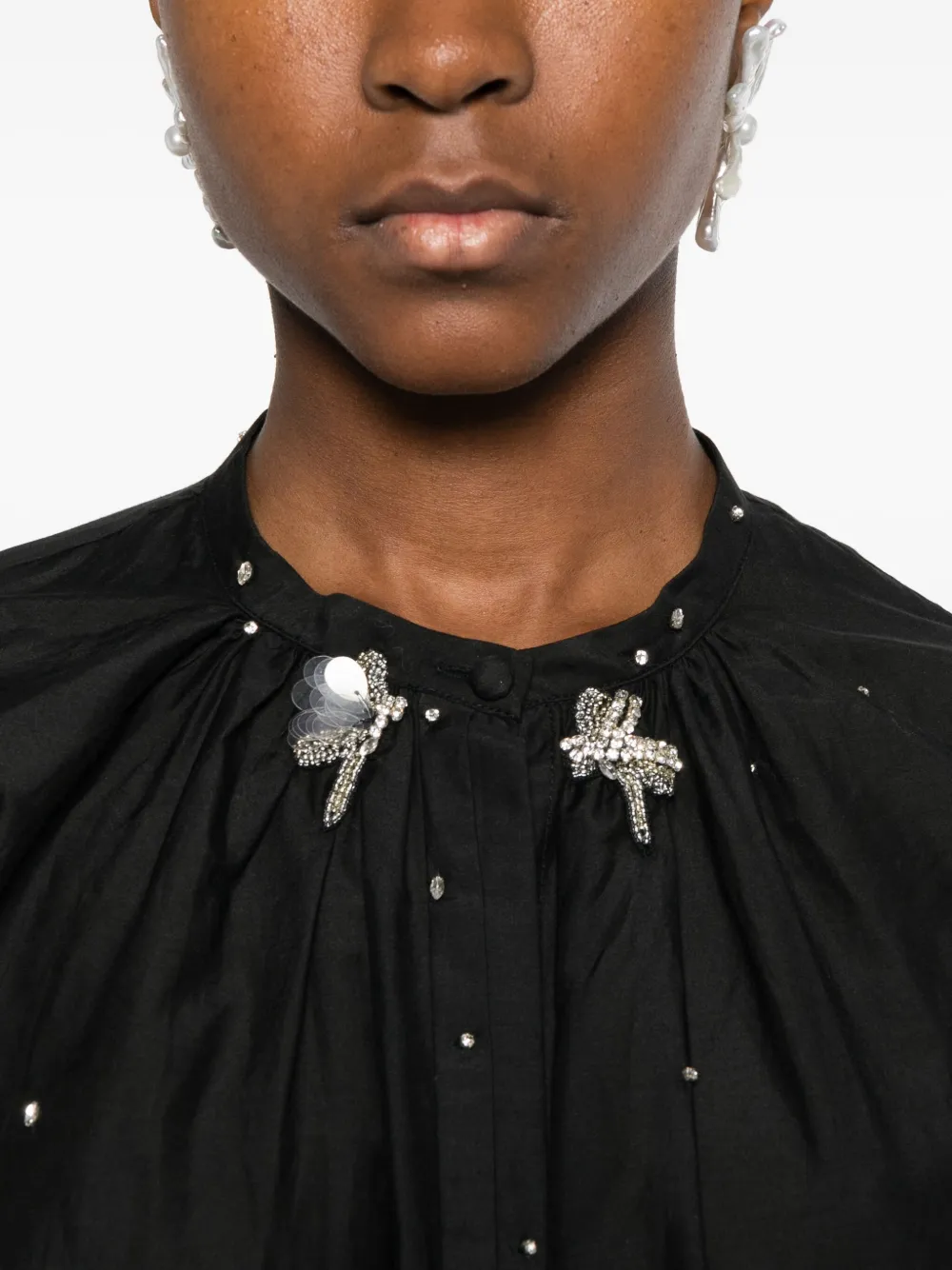 Forte Forte Embellished Button-up Blouse In Black