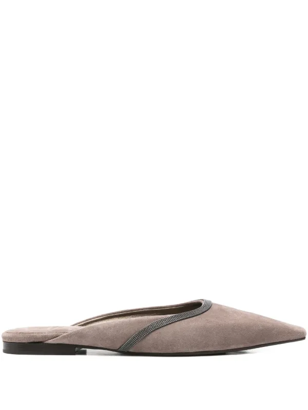 Brunello Cucinelli Monili-chain Suede Mules in Brown