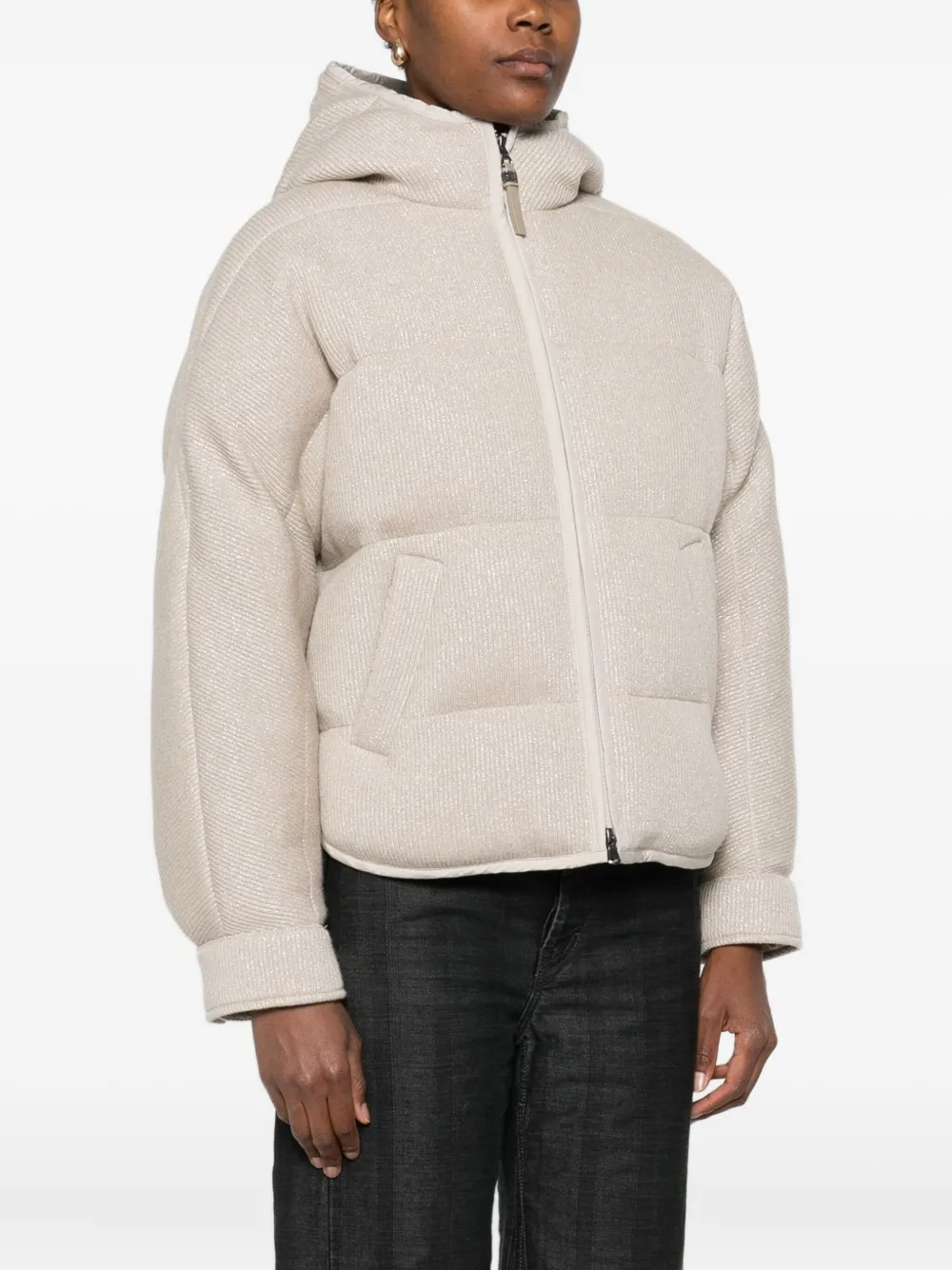 Brunello Cucinelli Hooded Puffer Jacket In Neutral