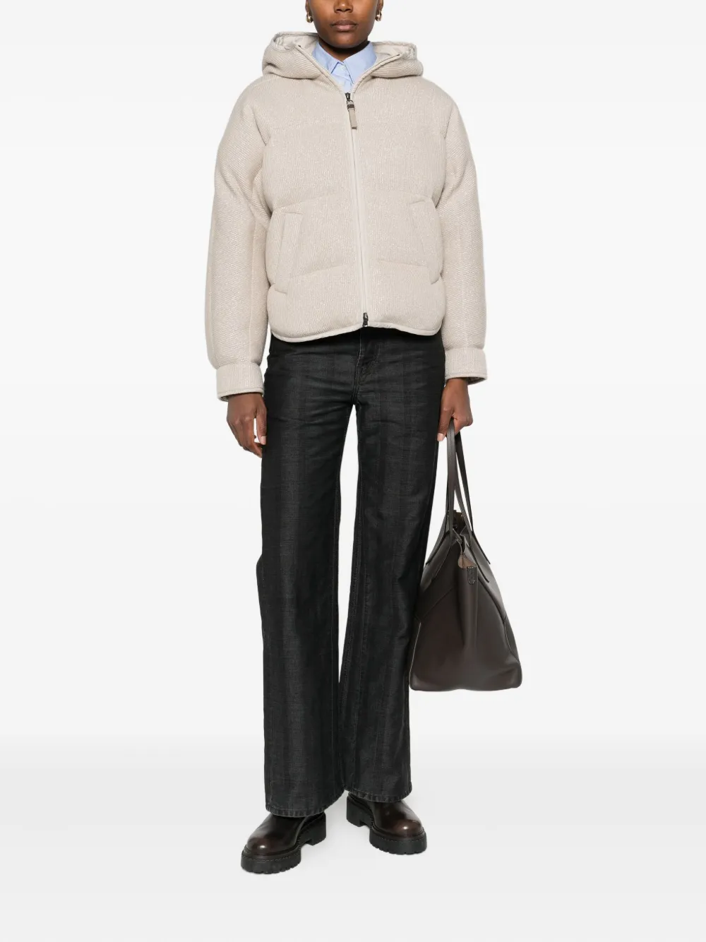 Brunello Cucinelli Hooded Puffer Jacket In Neutral