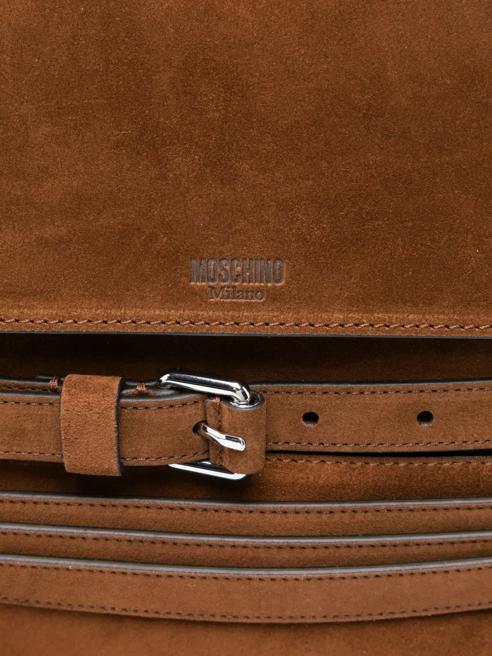 Moschino Suède schoudertas met riemdetail Bruin