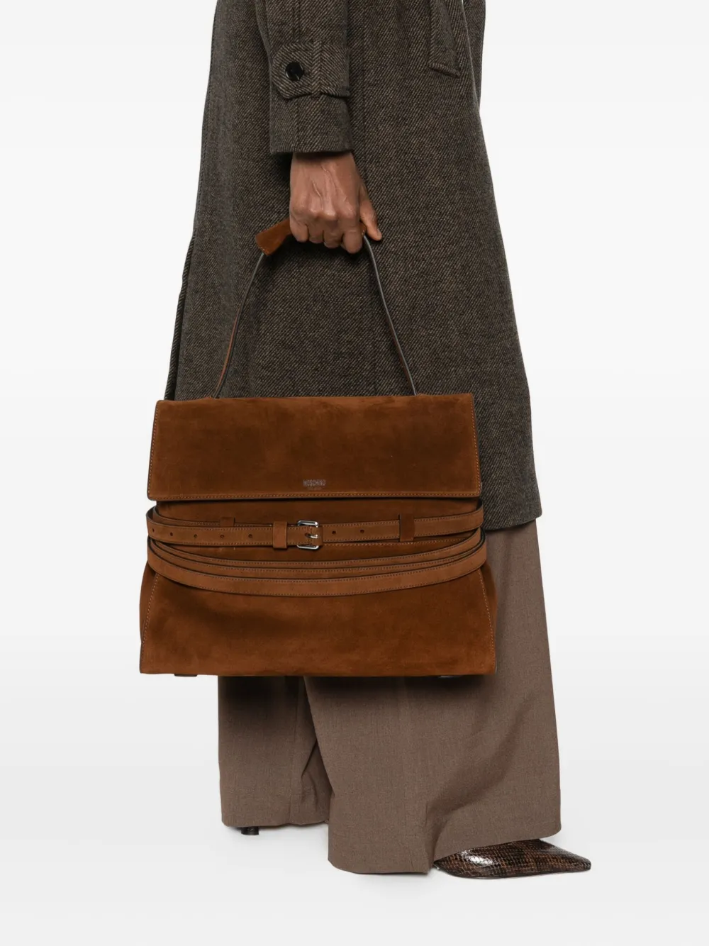 Moschino suede belt-detail shoulder bag - Bruin