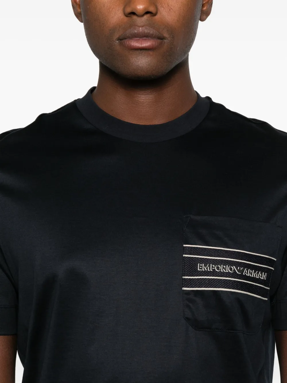 Emporio Armani Lyocell Blend Jersey T-shirt With Pocket And 3d-effect Logo In Black