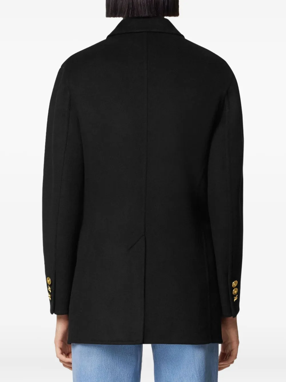Versace Safety-pin Double-breasted Coat In Black