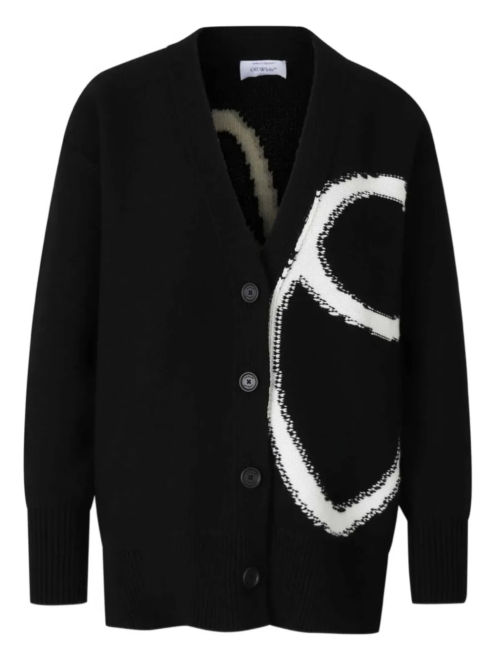 Off-white Intarsia-knit Cardigan In Black
