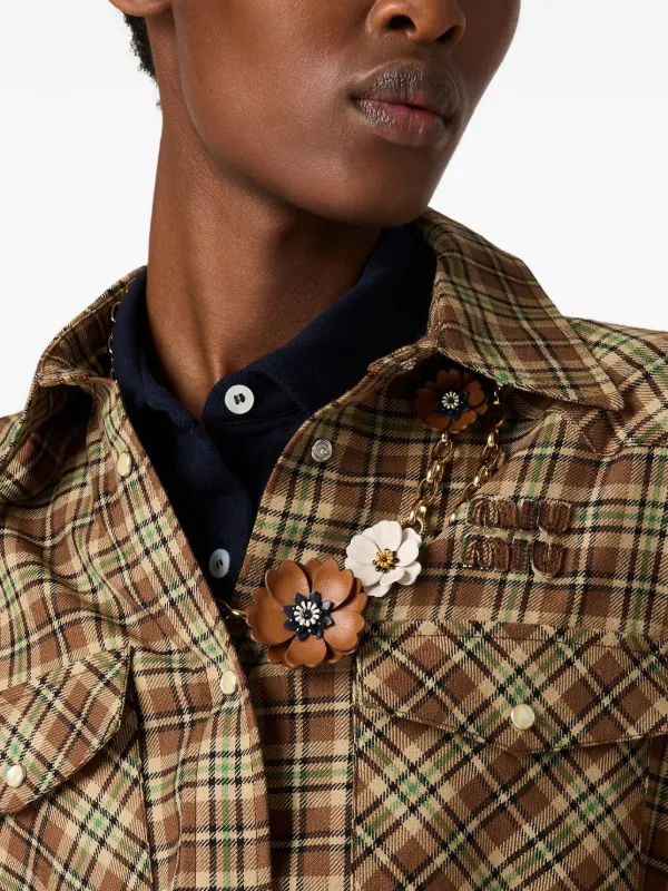 Miu Miu Plaid snap-fastening Shirt | Brown | FARFETCH