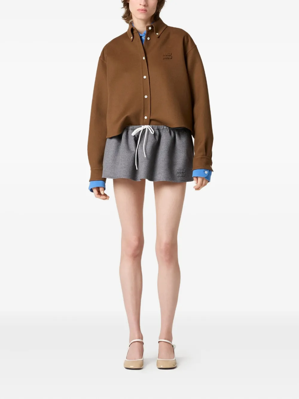 Miu Miu Drawstring-waist Skirt In Gray