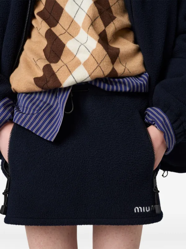 Miu Miu Drawstring Fleece Mini Skirt | Blue | FARFETCH