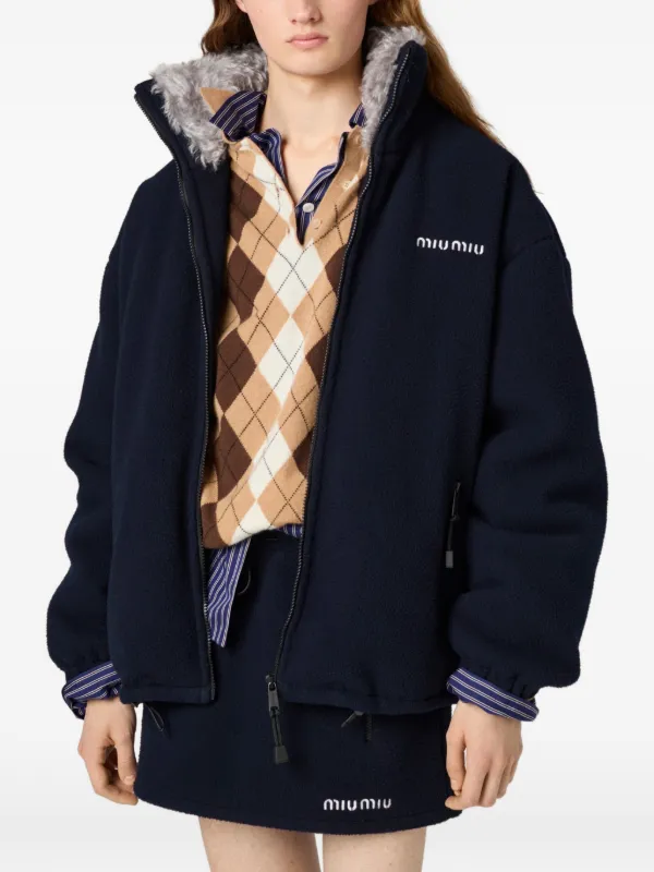 miu miu ネイビー ファージャケット Miu Miu Fleece Miniskirt | Blue | FARFETCH