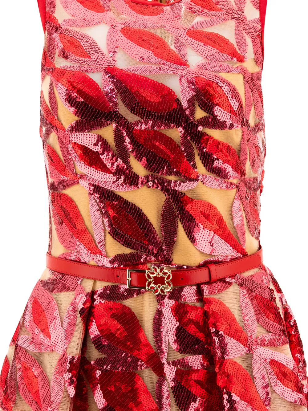 Elie Saab Sequin Leaf-embellished Dress In Red