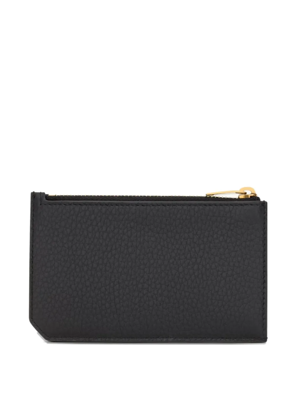 Saint Laurent Tiny Cassandre Fragments Zip Card Case In Grained Leather In Black