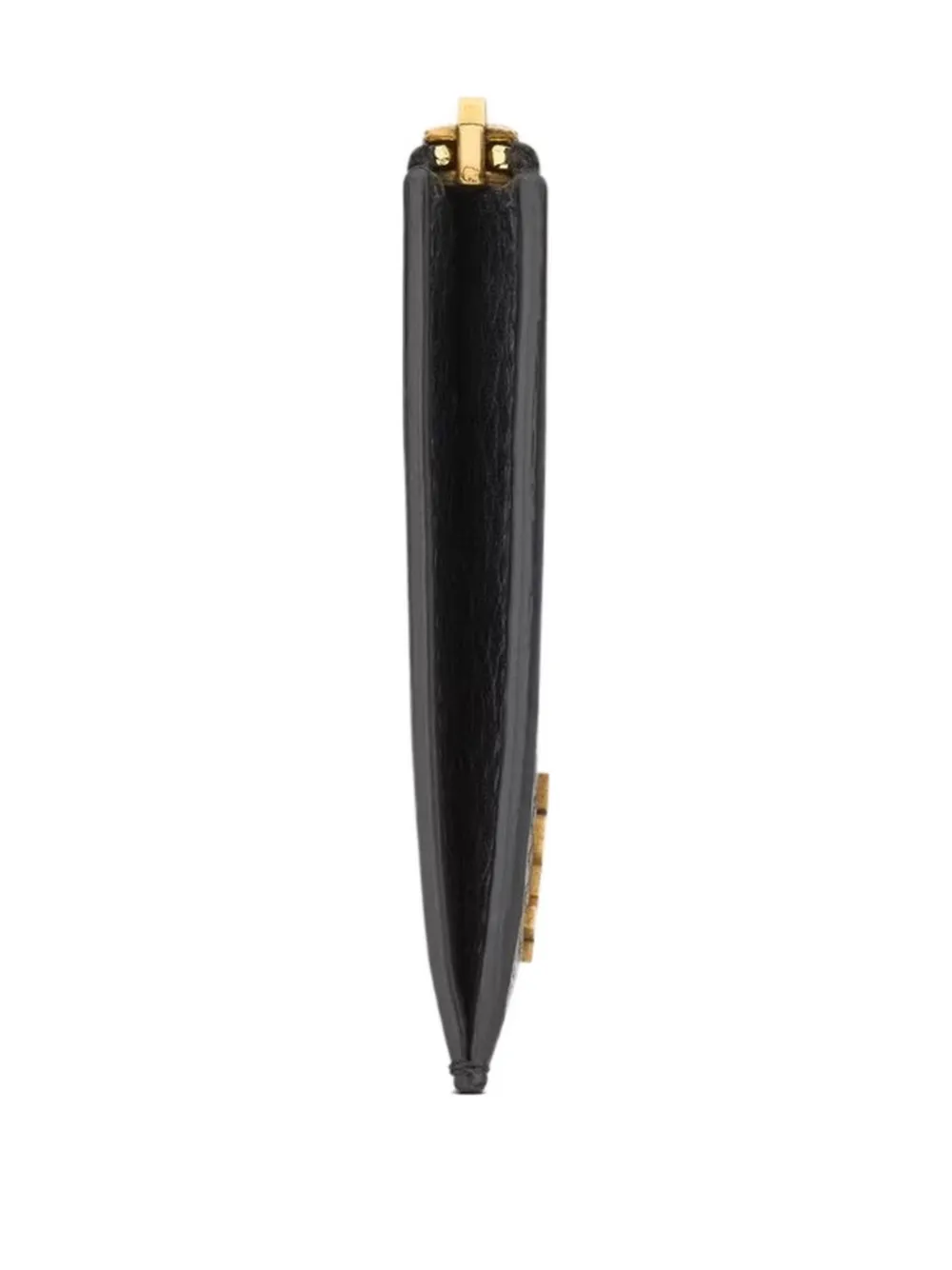 Saint Laurent Tiny Cassandre Fragments Zip Card Case In Grained Leather In Black