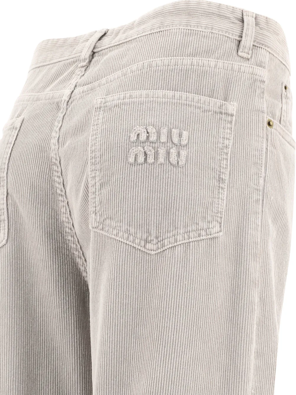 Miu Miu Logo-embroidered Corduroy Trousers In Gold