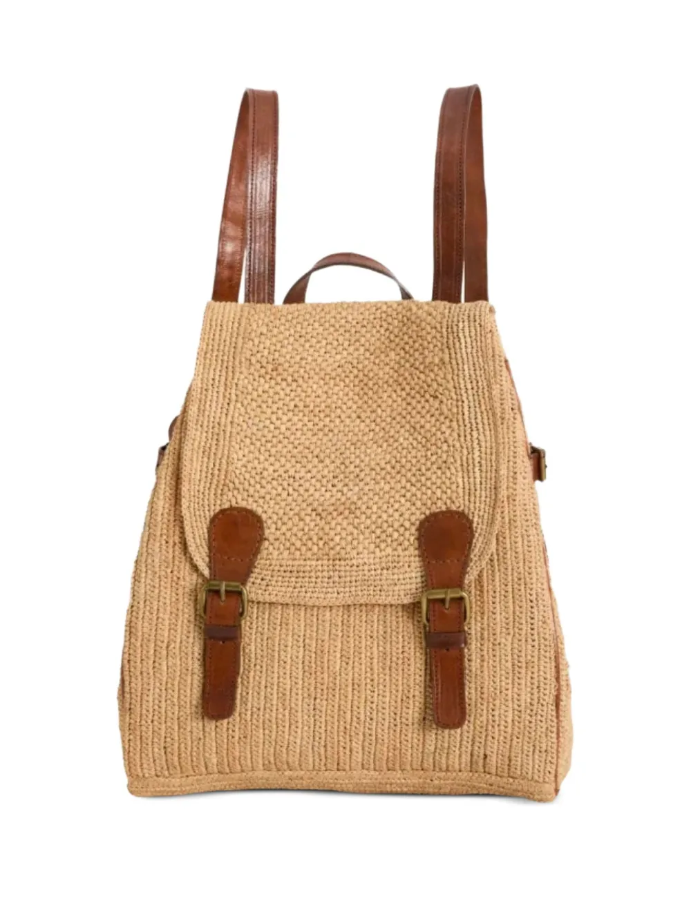 Ibeliv Double-buckle Raffia Backpack In Neutral