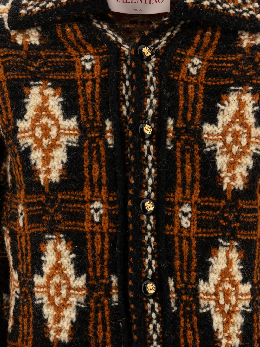 Valentino Geometric-pattern Wool Coat In Brown
