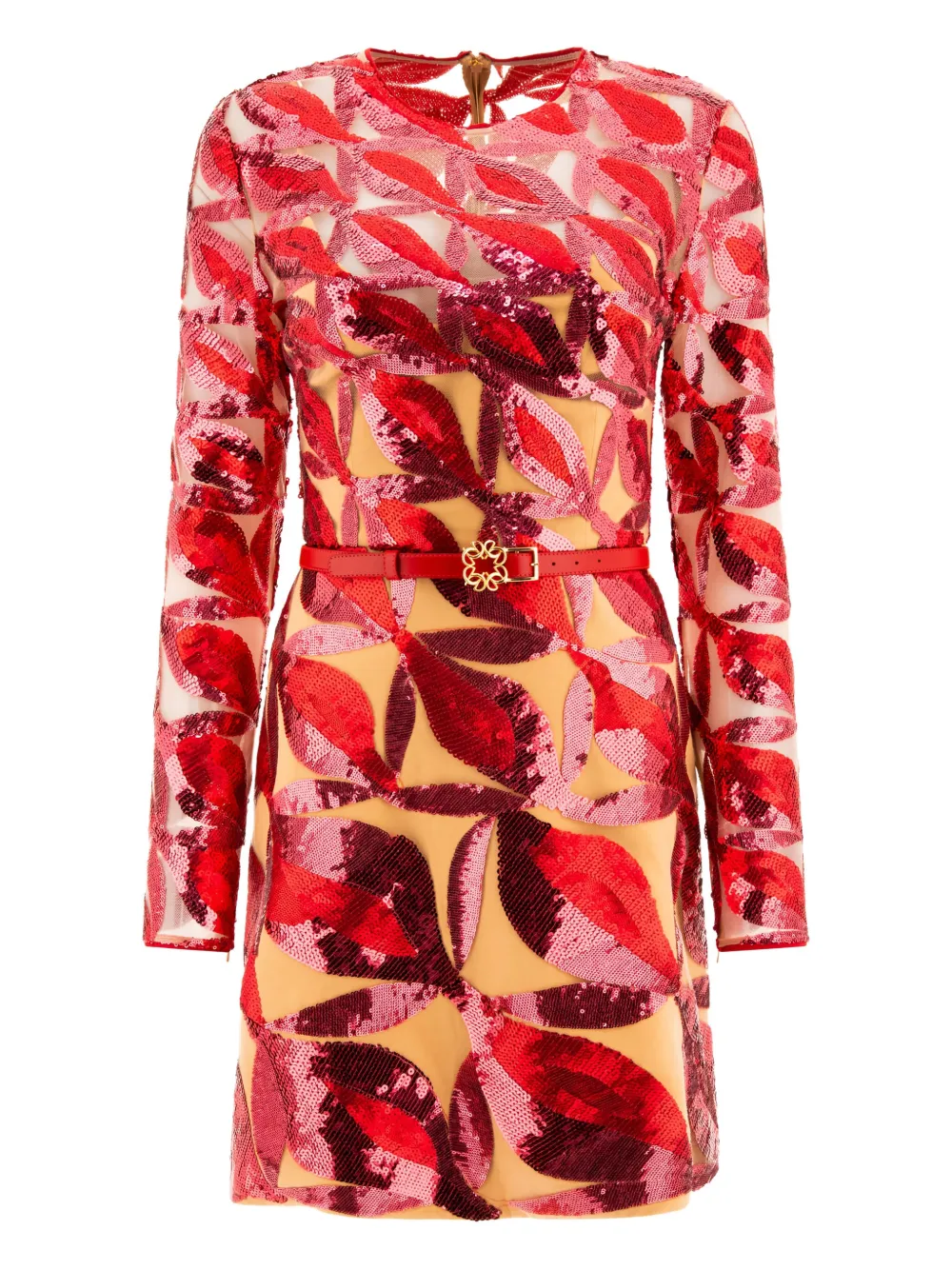 Elie Saab Paillettenkleid mit Blattmuster - Rot