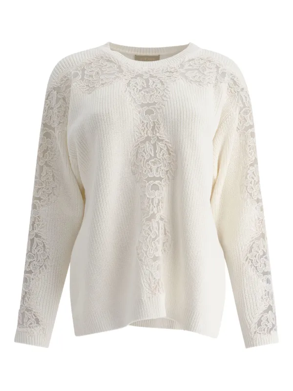 Elie Saab Lace-insert Cotton Sweater in White