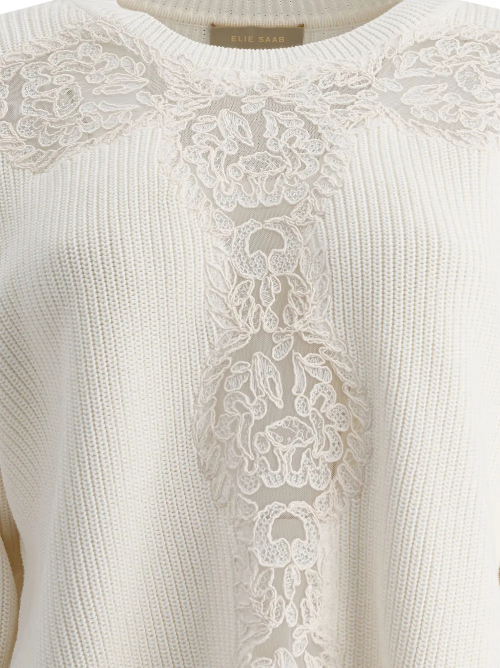 Elie Saab Katoenen trui met kanten vlakken Wit
