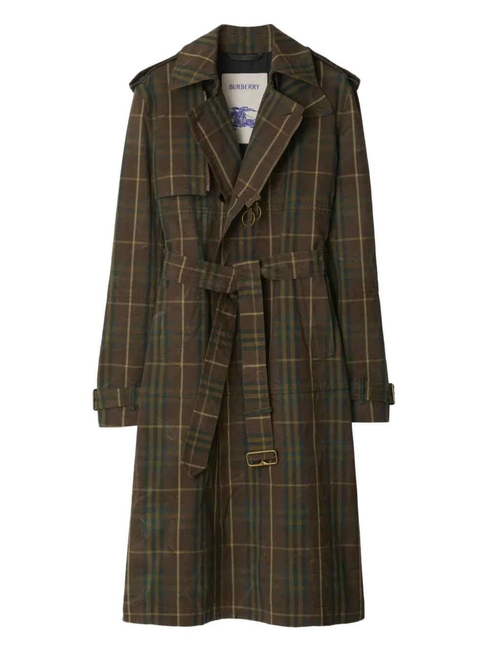 Burberry Checked Double-breasted Trench Coat In Green