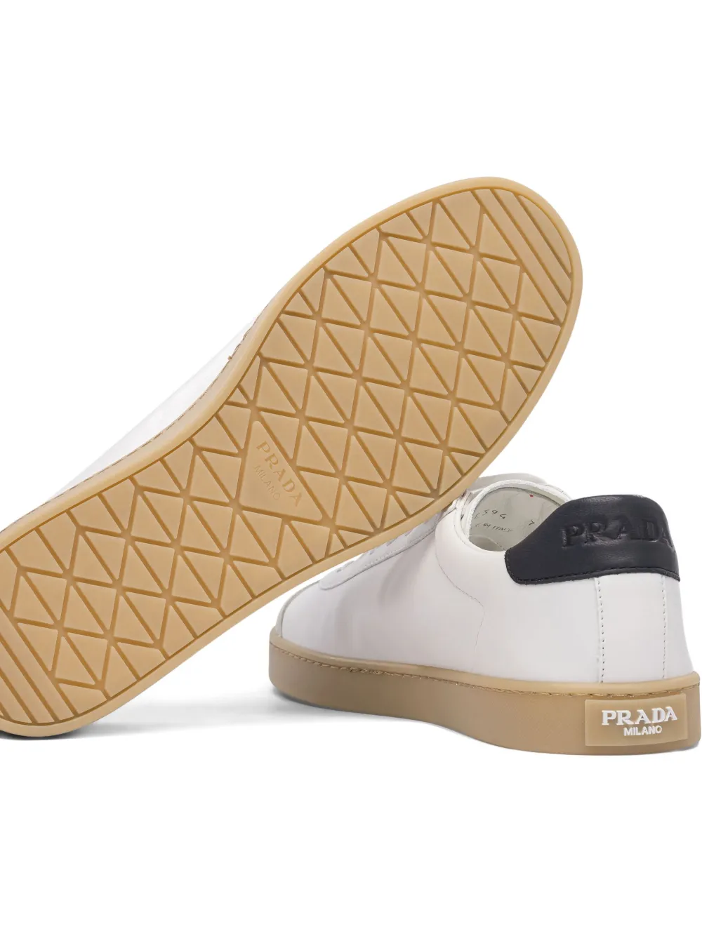 Prada Track Leather Logo-plaque Sneakers In White