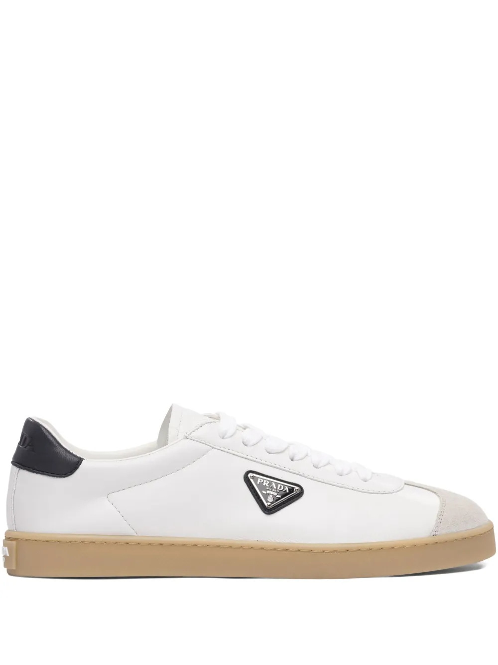Prada Track Leather Logo-plaque Sneakers In White