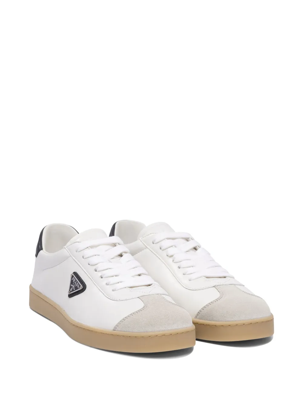 Prada Track Leather Logo-plaque Sneakers In White