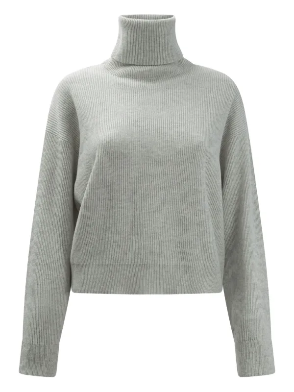 Brunello Cucinelli Roll-neck Ribbed-knit Sweater in Grey