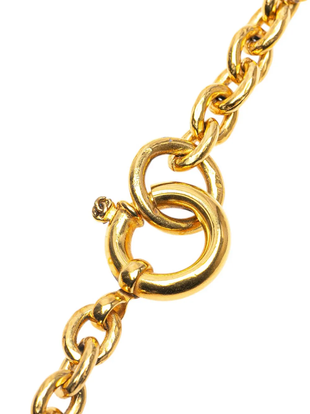 Pre-owned Chanel 1994 Gold Plated Cc Round Mirror Pendant Necklace Costume Necklace