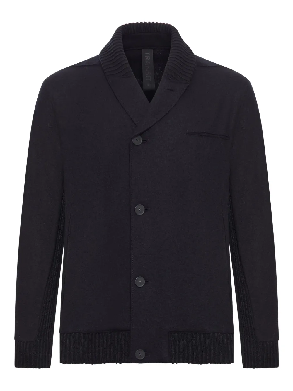 Transit Regular Fit Jacket In Raw Cut Virgin Boiled Wool In Black
