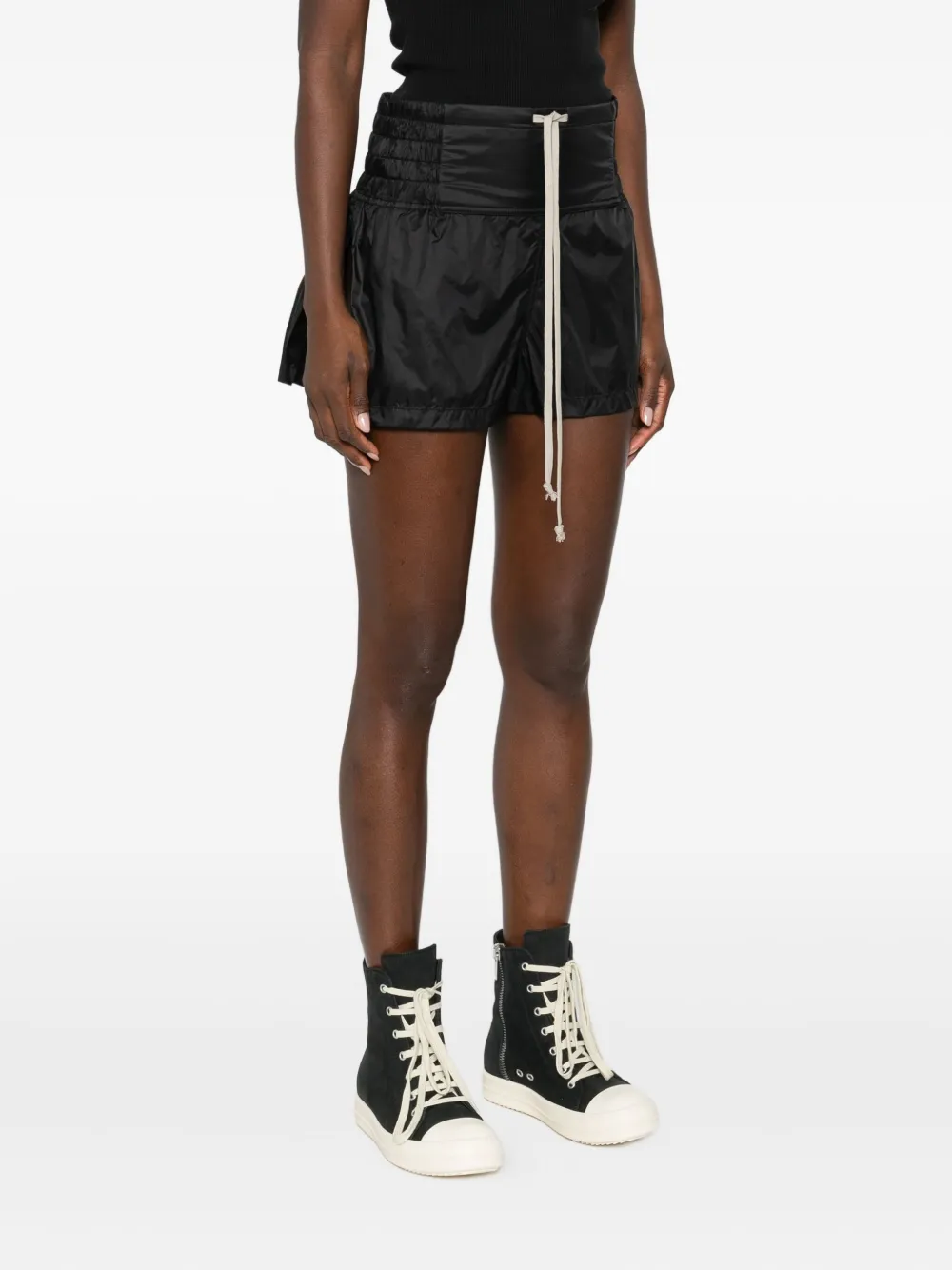 Rick Owens Shirred Drawstring-waist Boxing Trousers In Black
