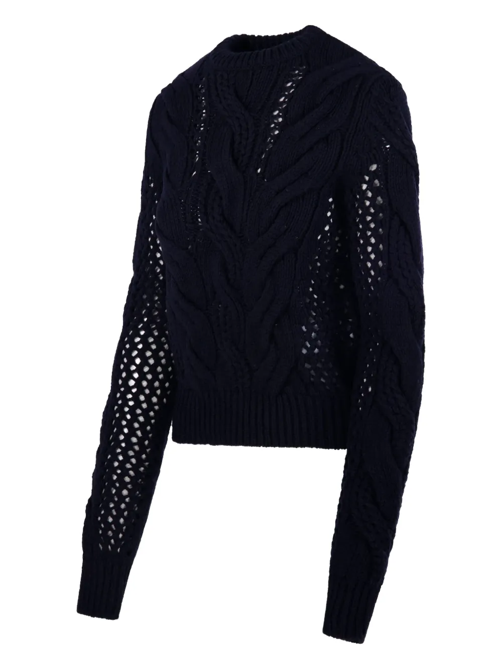 Sportmax Cable-knit Crew-neck Sweater In Blue