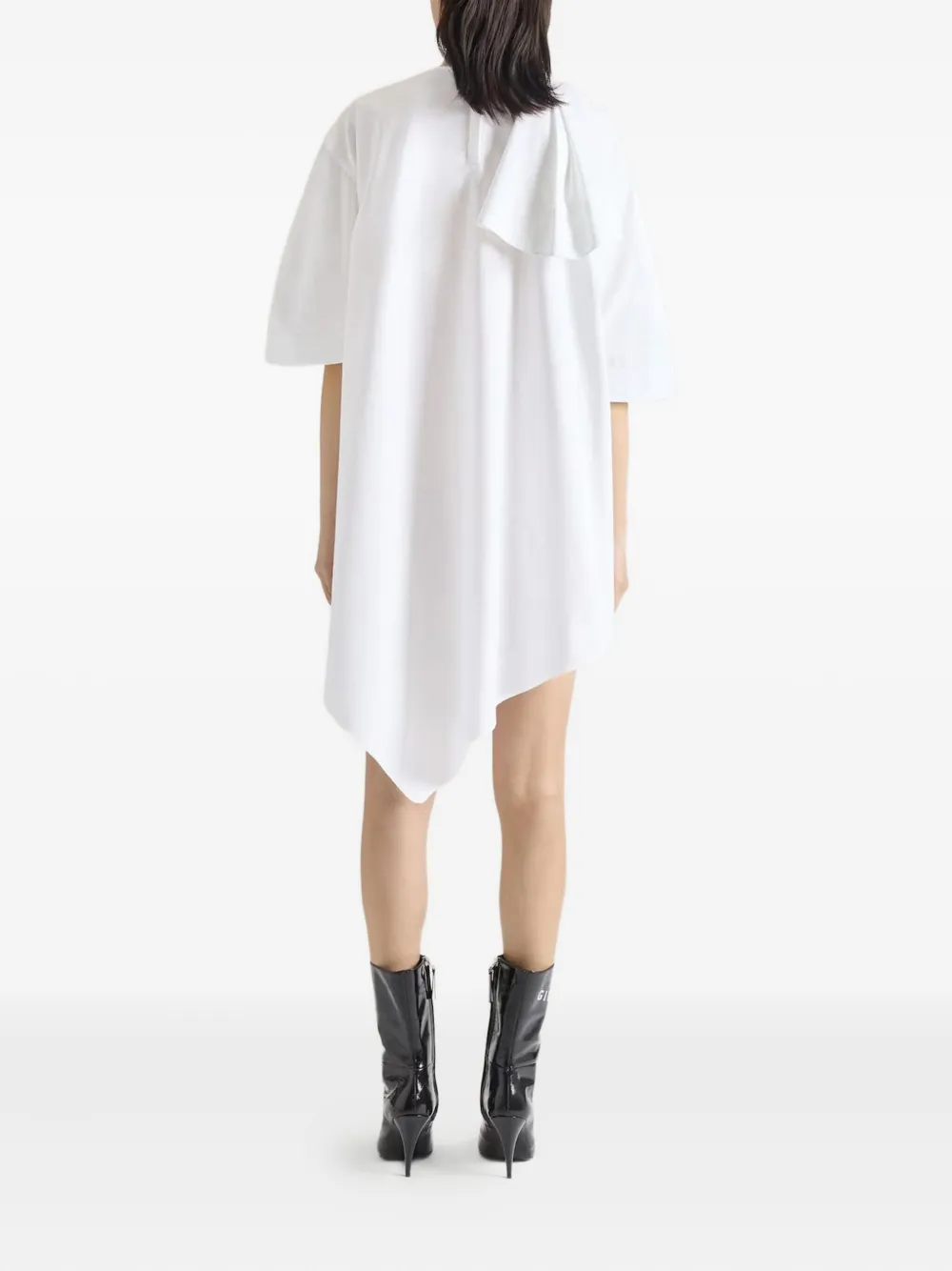 Givenchy Asymmetric Shirt Dress In Cotton Poplin With Bow Detail In White