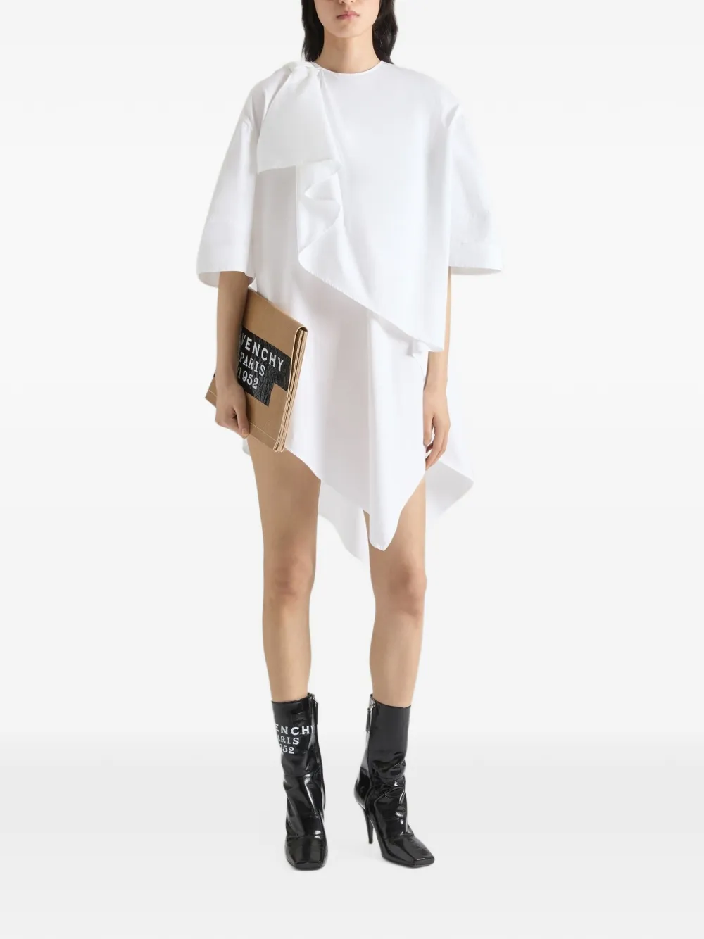 Givenchy Asymmetrische katoenen popeline blousejurk met strik-detail Wit