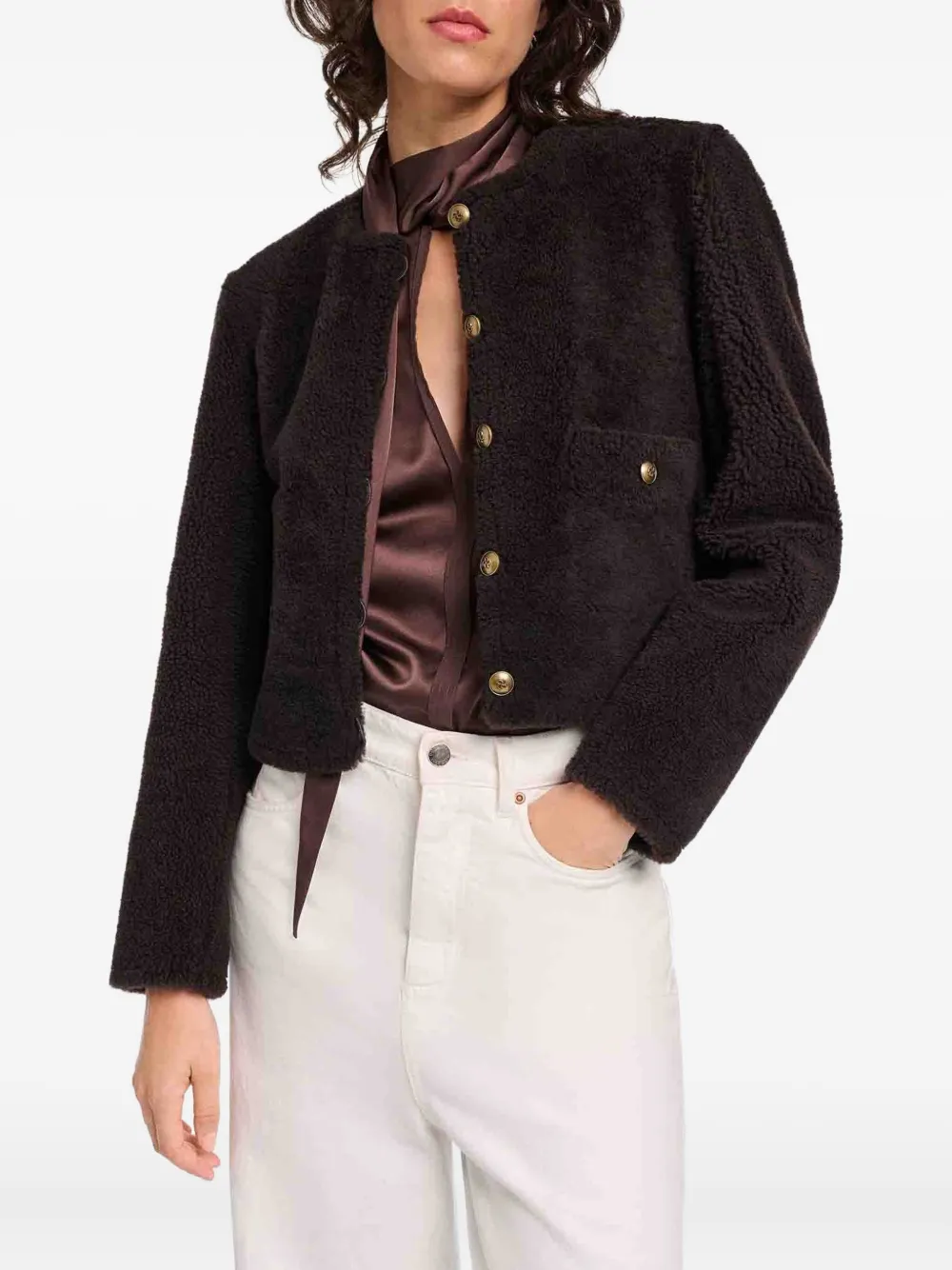 Dorothee Schumacher Cropped Shearling Reversible Jacket In Brown