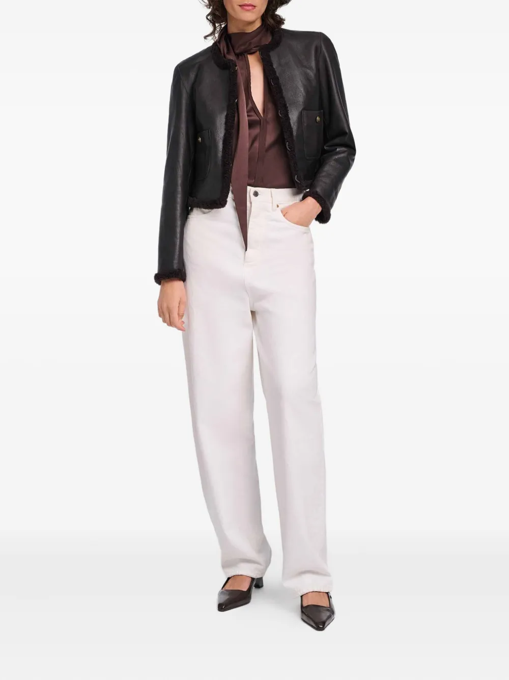 Dorothee Schumacher Cropped Shearling Reversible Jacket In Brown