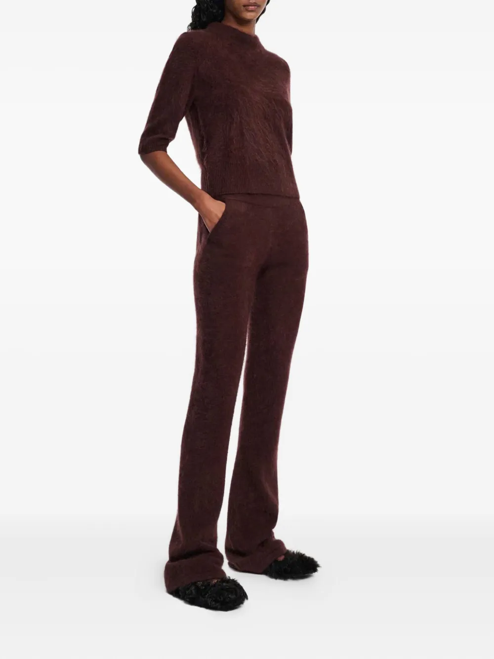 Dorothee Schumacher Brushed-finish Flared Trousers In Brown