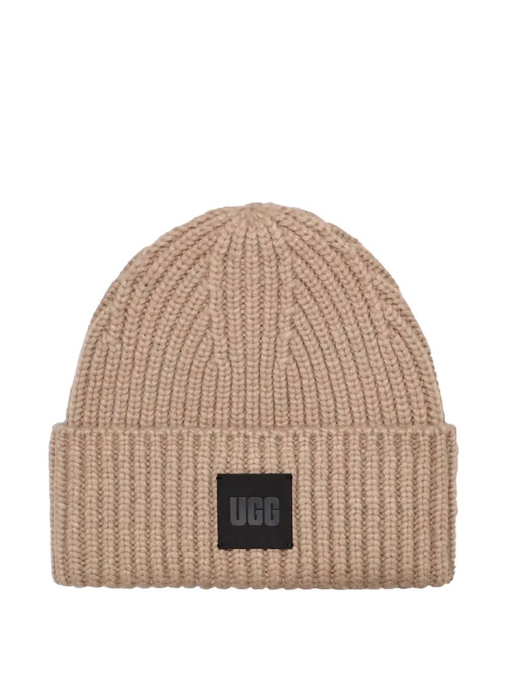 Ugg Ribbed Logo Beanie In Brown