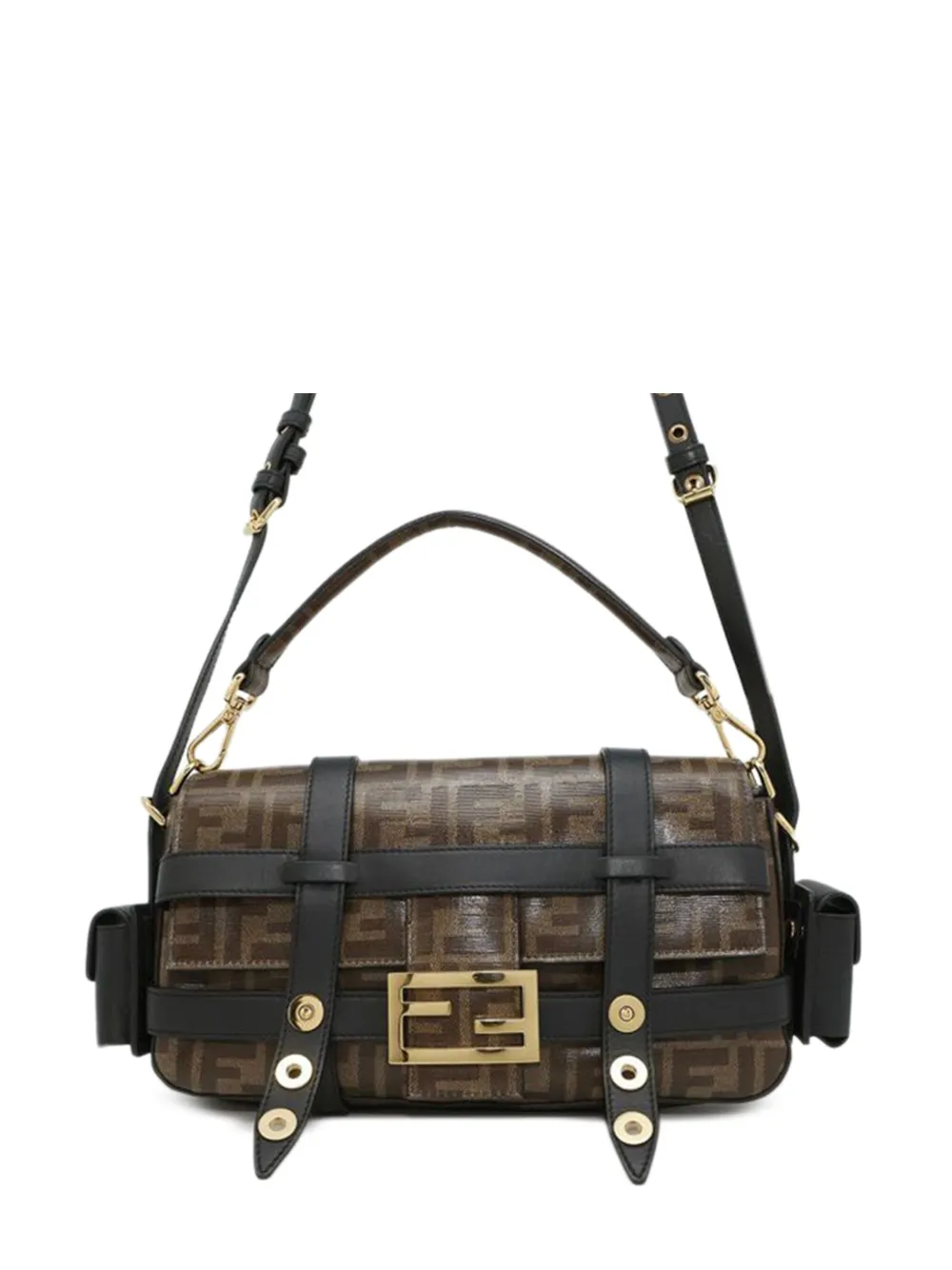 Pre-owned Fendi 2000-2025 Zucca Glazed Fabric Cage Baguette Satchel In Brown