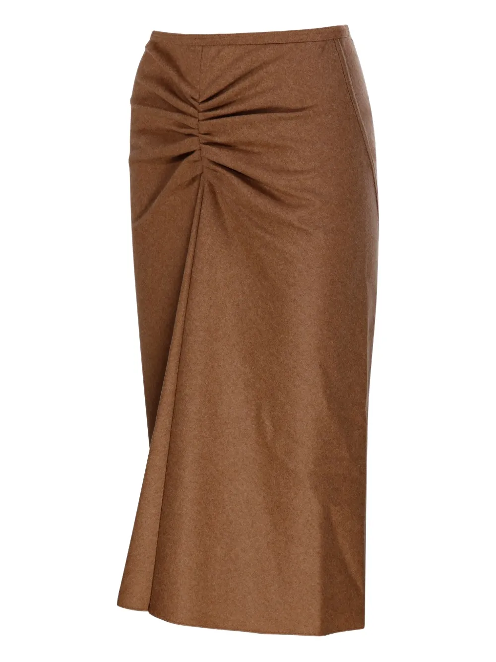 Victoria Beckham Gathered Wool And Cashmere Midi Skirt In Brown
