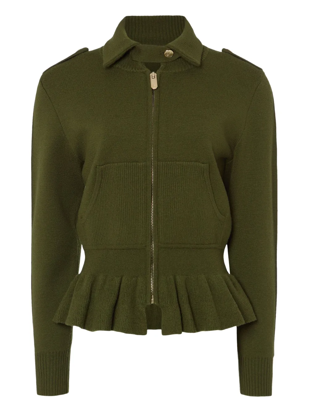Temperley London Ruffled Napoleon Knit Jacket In Green