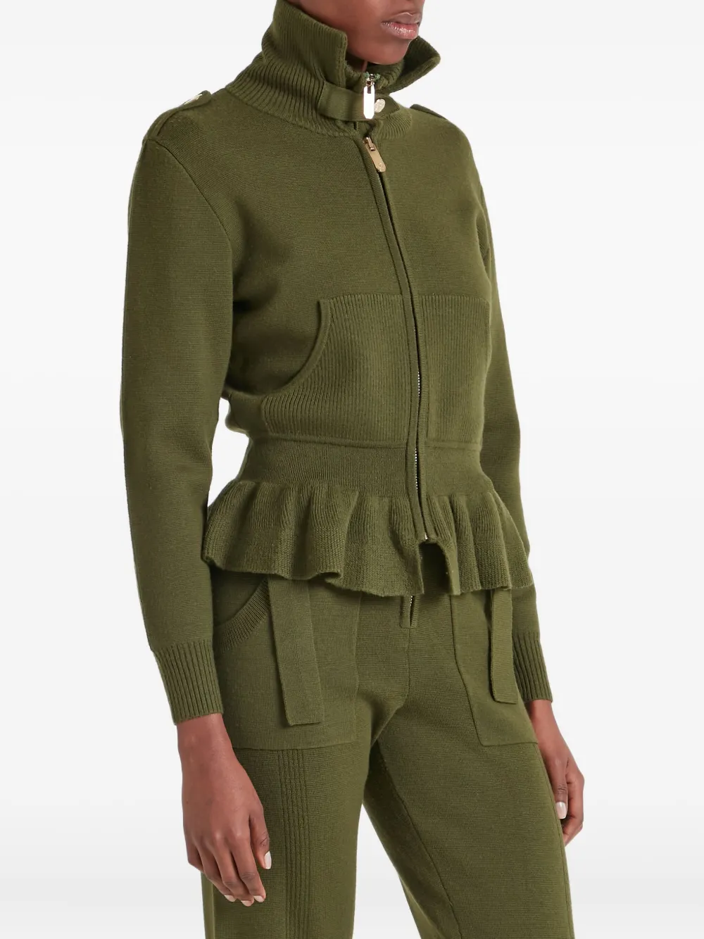 Temperley London Ruffled Napoleon Knit Jacket In Green