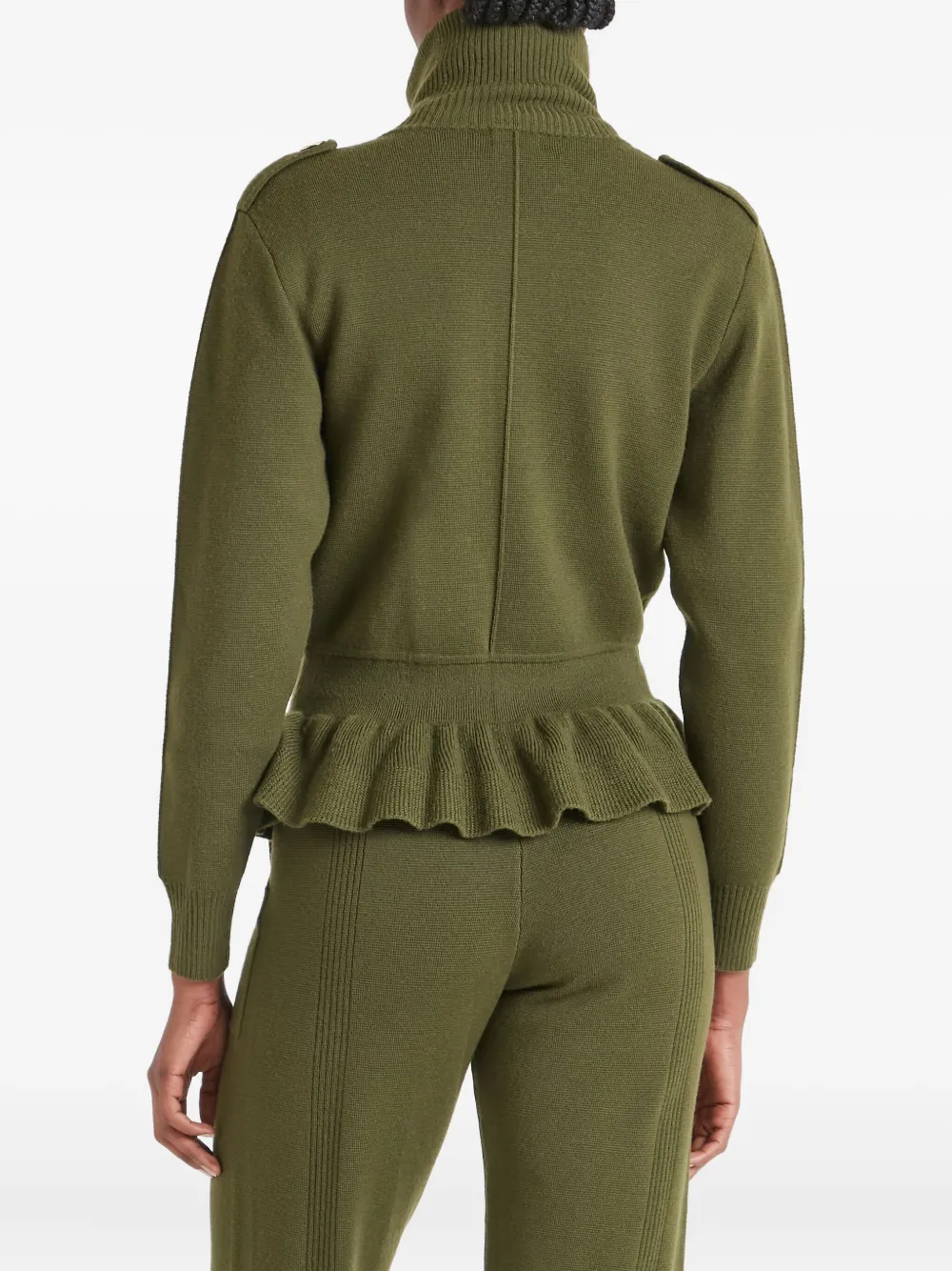 Temperley London Ruffled Napoleon Knit Jacket In Green