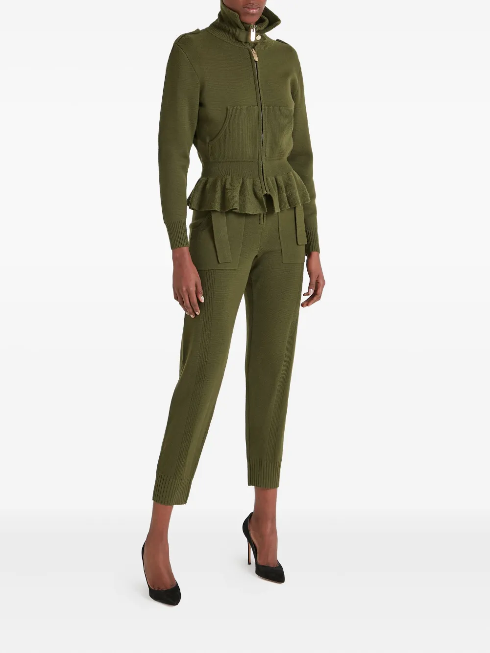 Temperley London Ruffled Napoleon Knit Jacket In Green
