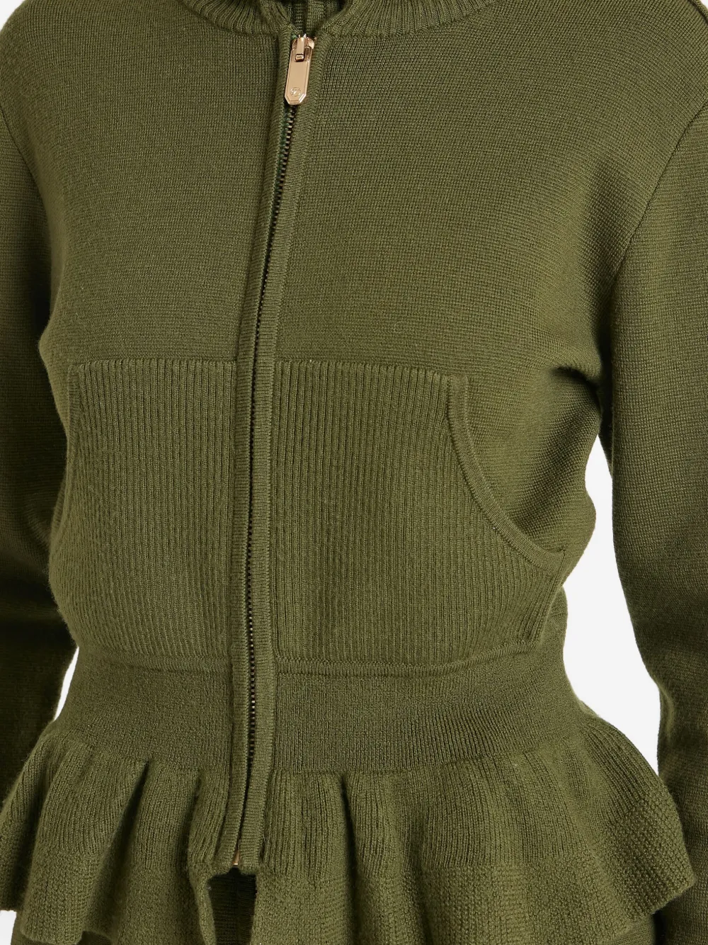 Temperley London Ruffled Napoleon Knit Jacket In Green